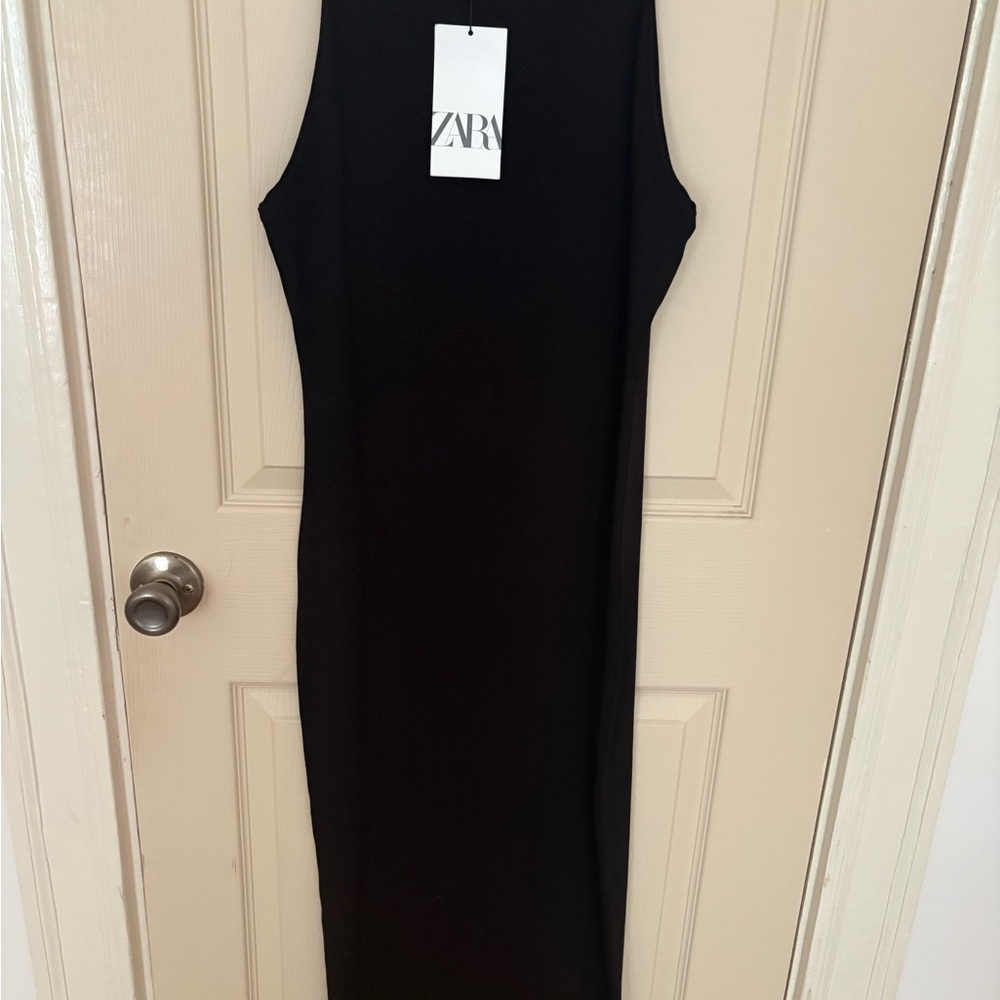 Zara Classic Black Midi Dress L NWT